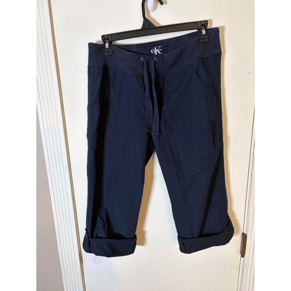Calvin Klein Performance Navy Blue Cropped Cargo Capri Pants Drawstring Womens